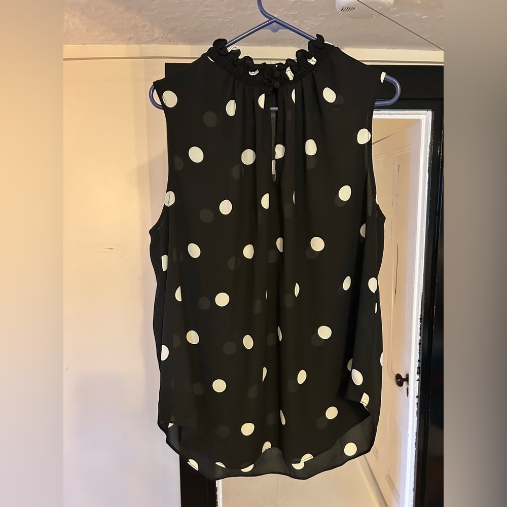 Ann Taylor Polka Dot Smocked Ruffle Shell